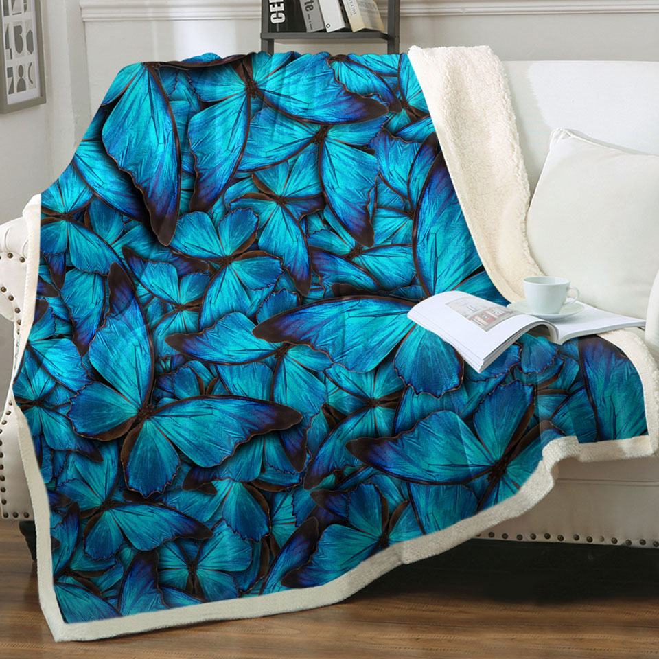 Blue Throw Blankets with Butterflies