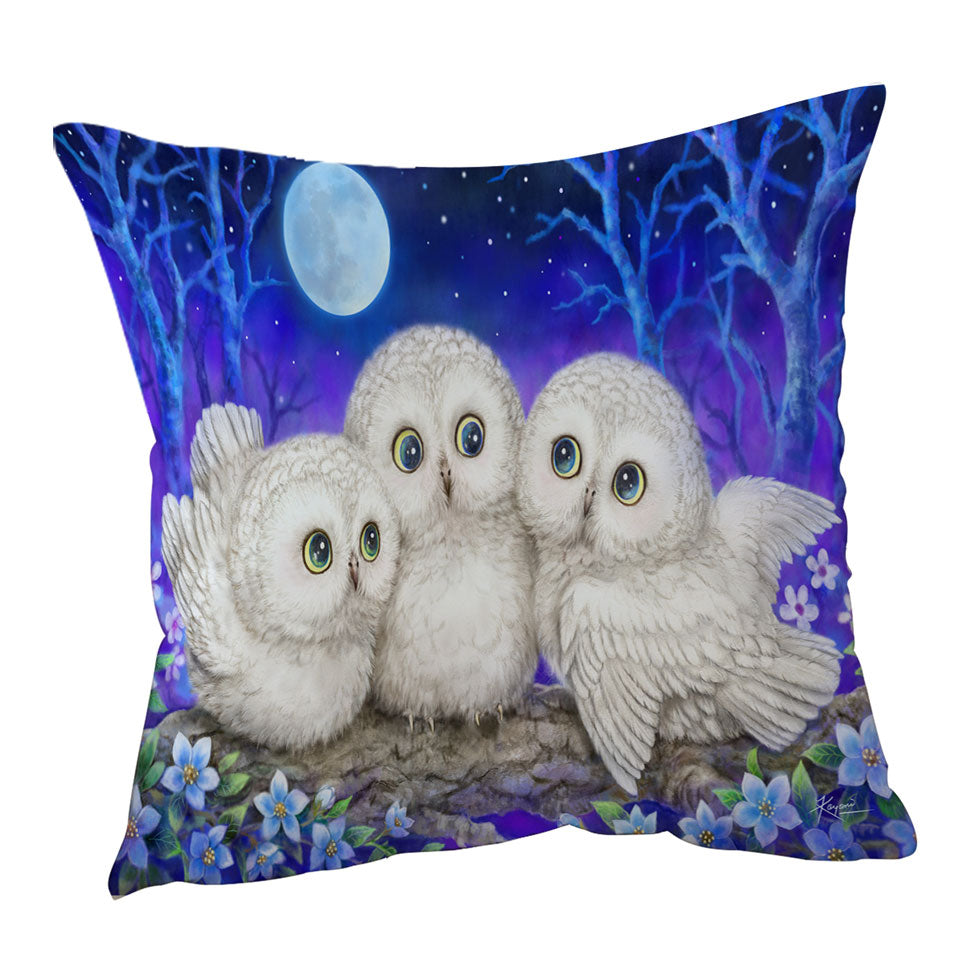 Blue Throw Pillows Purple Moonlight Forest Owl Triplets