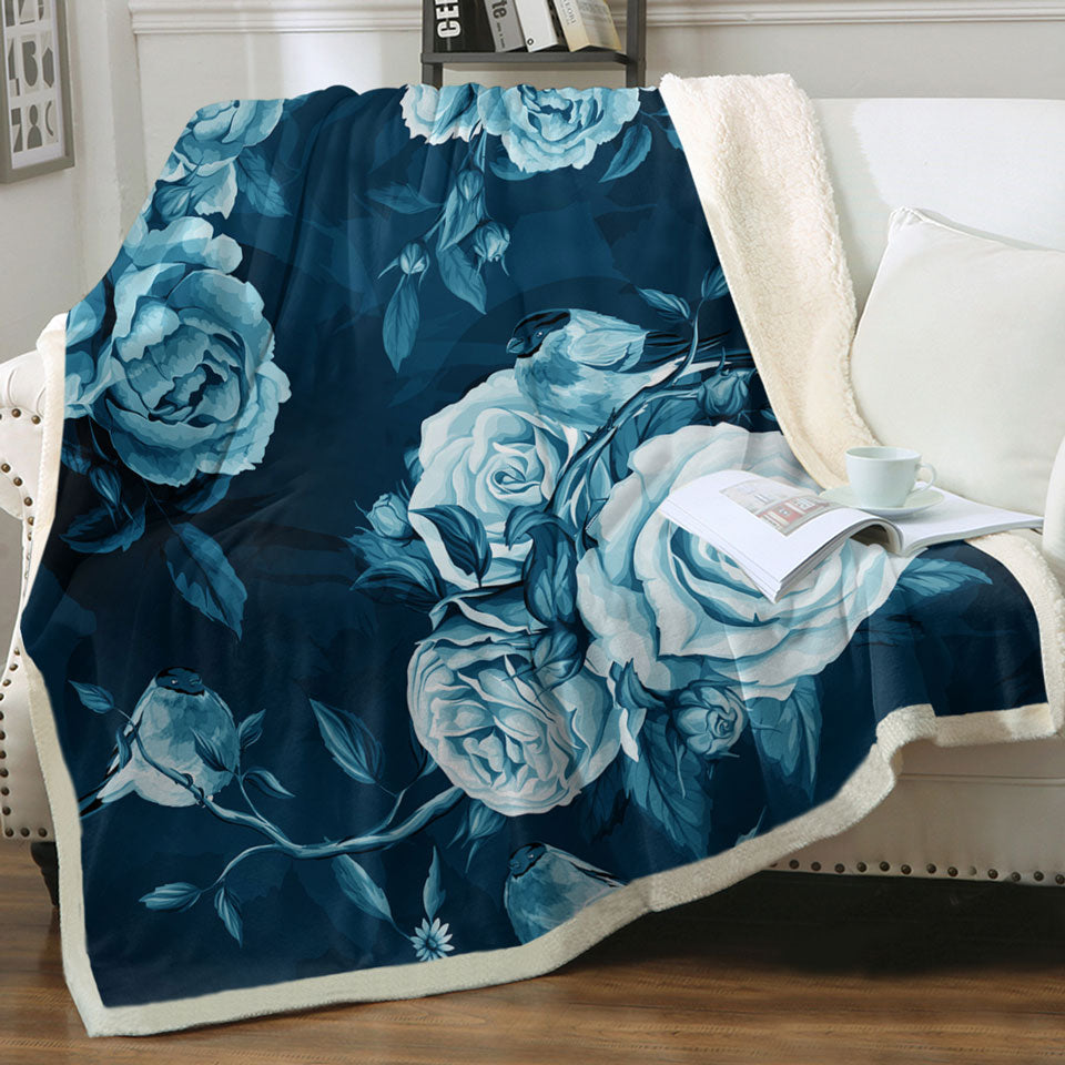 Blue Throws Dark Blue under Light Blue Roses