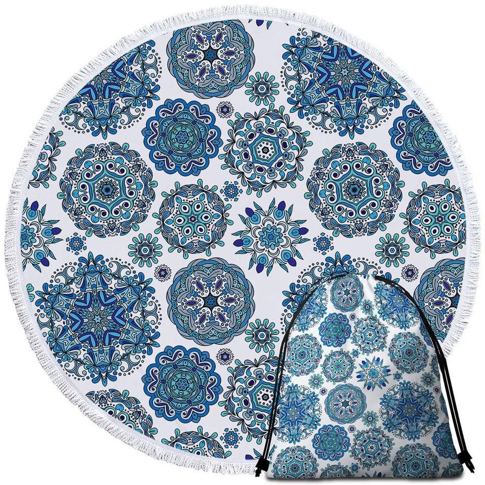 Blue Turquoise Beach Towels and Bags Set Snowflakes Mandalas