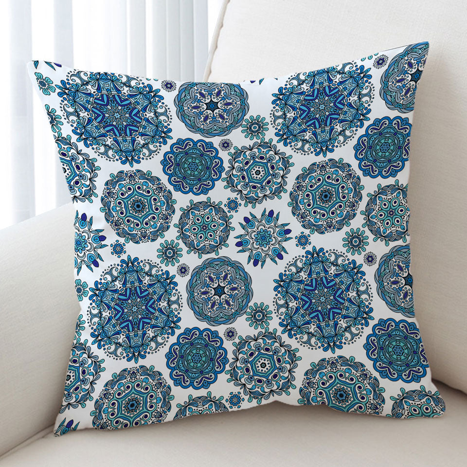 Blue Turquoise Cushions Snowflakes Mandalas