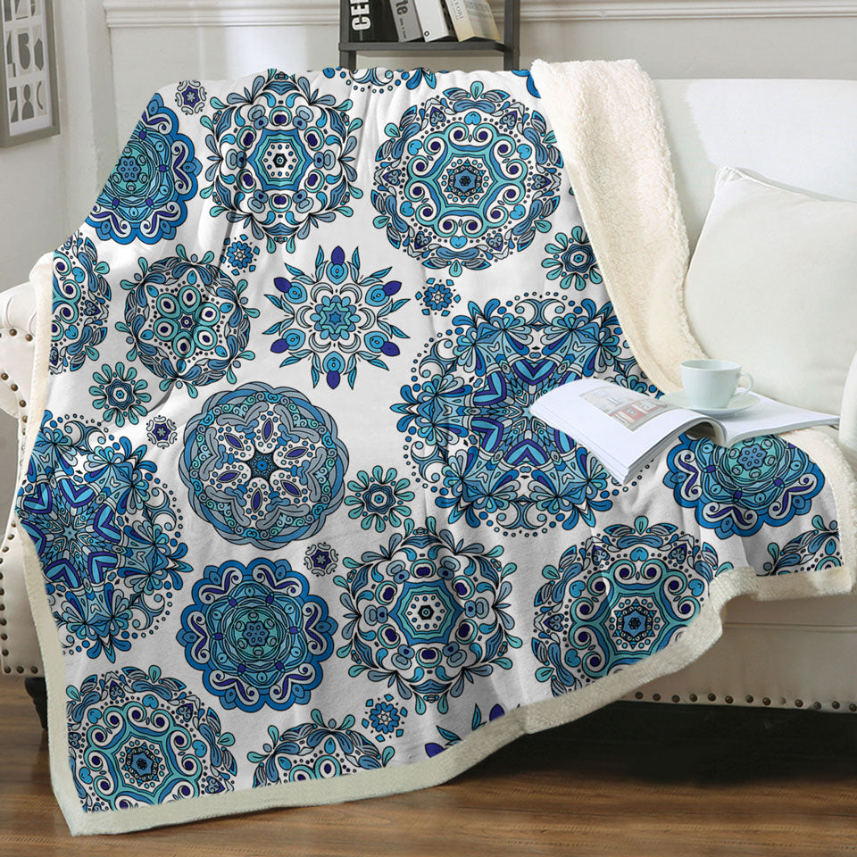 Blue Turquoise Decorative Blankets Snowflakes Mandalas