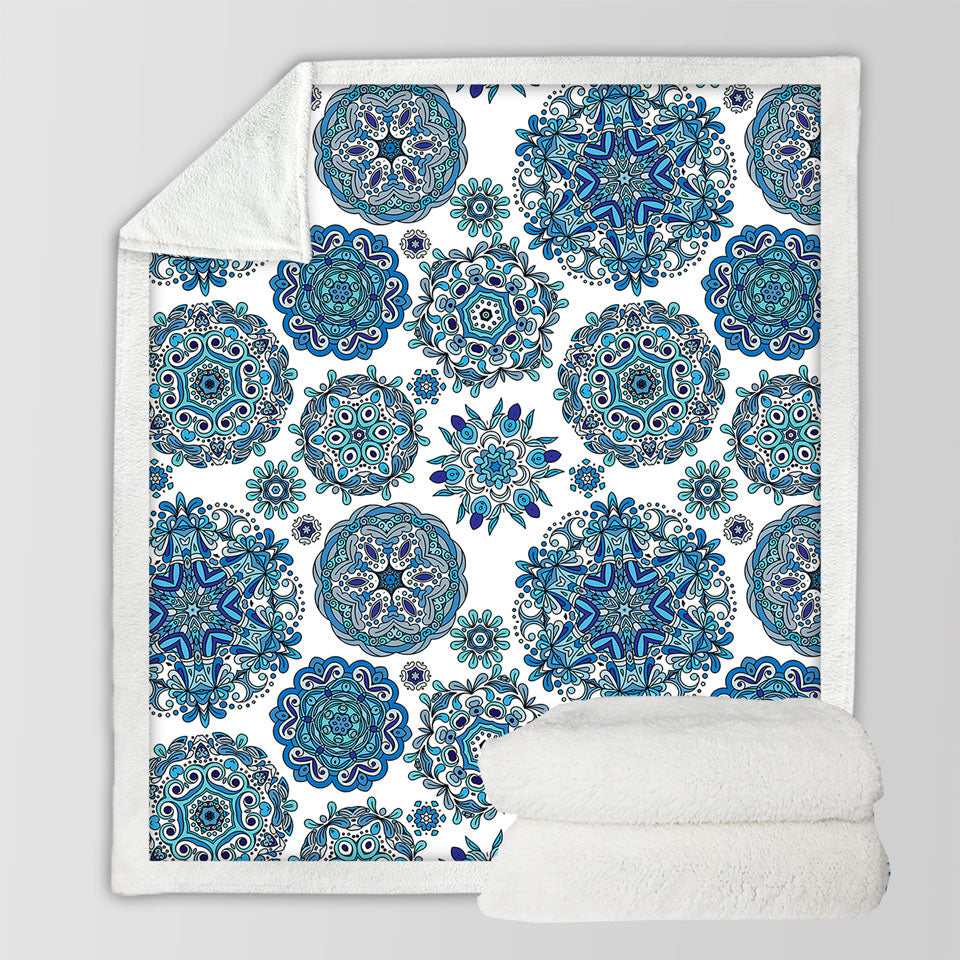 Blue Turquoise Decorative Throws Snowflakes Mandalas