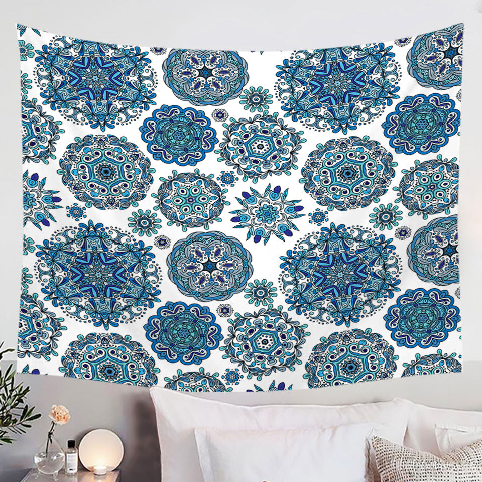 Blue Turquoise Snowflakes Mandalas Tapestries