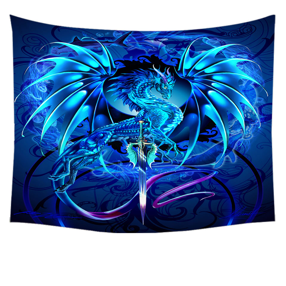 Blue Unique Tapestry Fantasy Weapon Dragon Sword Sea Blade