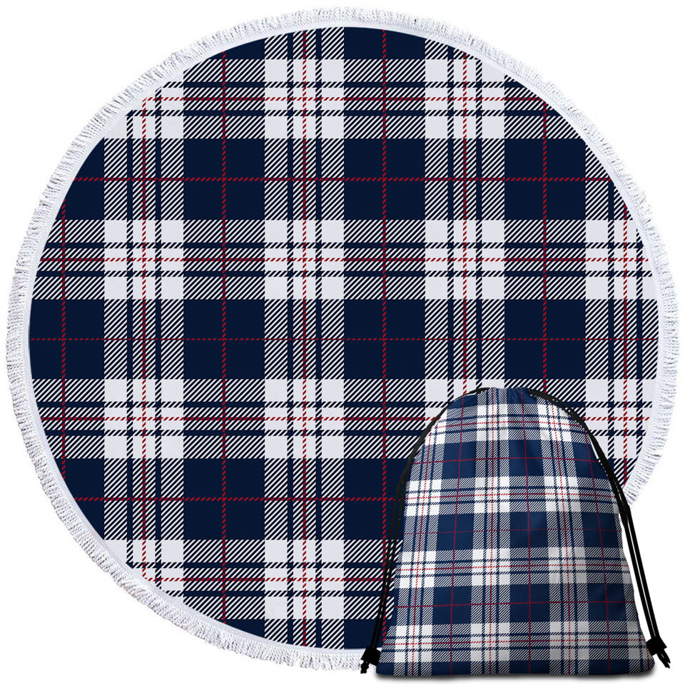 Blue White Red Gingham Round Beach Towel
