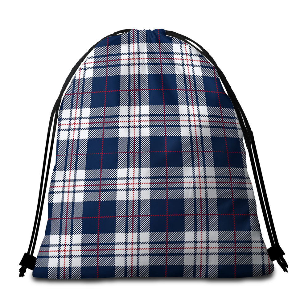 Blue White Red Gingham Stripes Beach Bags and Towels