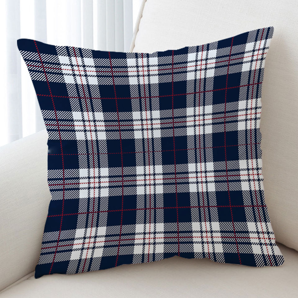 Blue White Red Gingham Stripes Cushion Cover