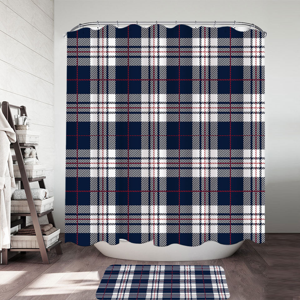 Blue White Red Gingham Stripes Shower Curtain