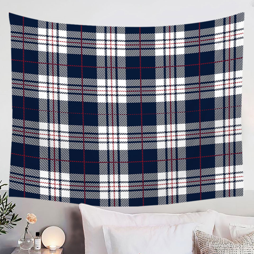 Blue White Red Gingham Stripes Tapestry