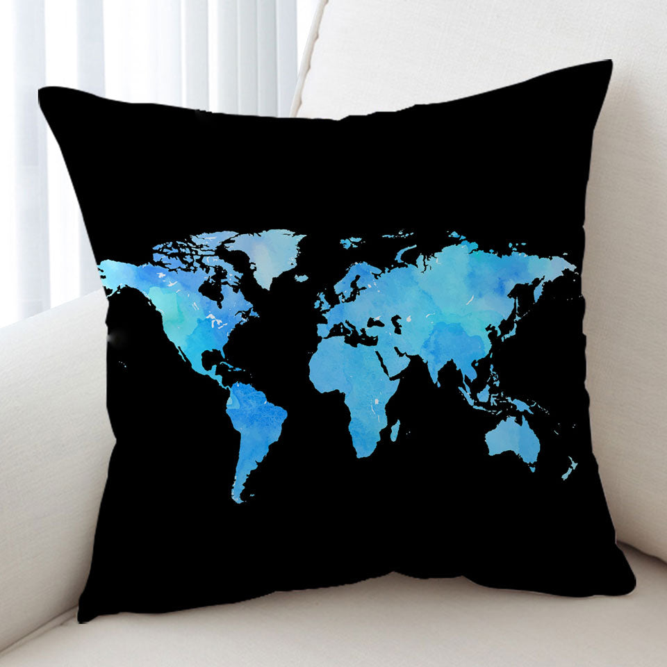 Blue World Map Decorative Cushions