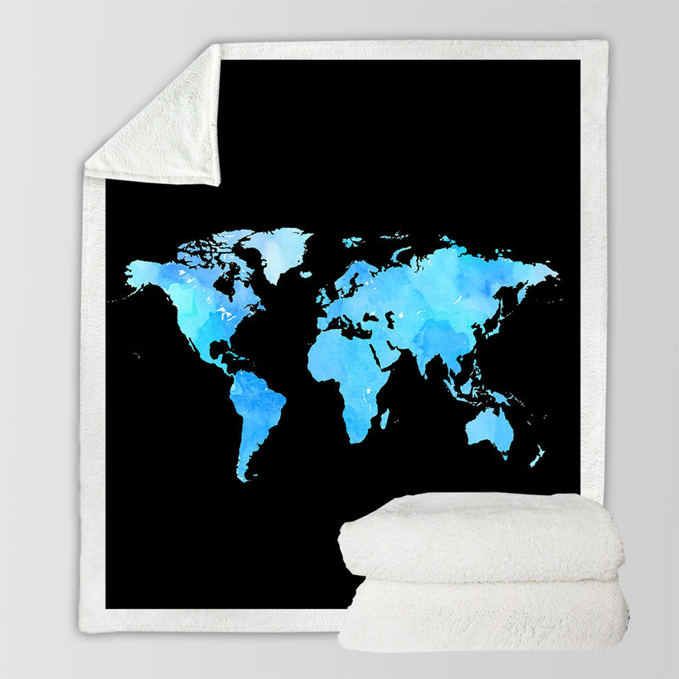 Blue World Map Sherpa Blanket