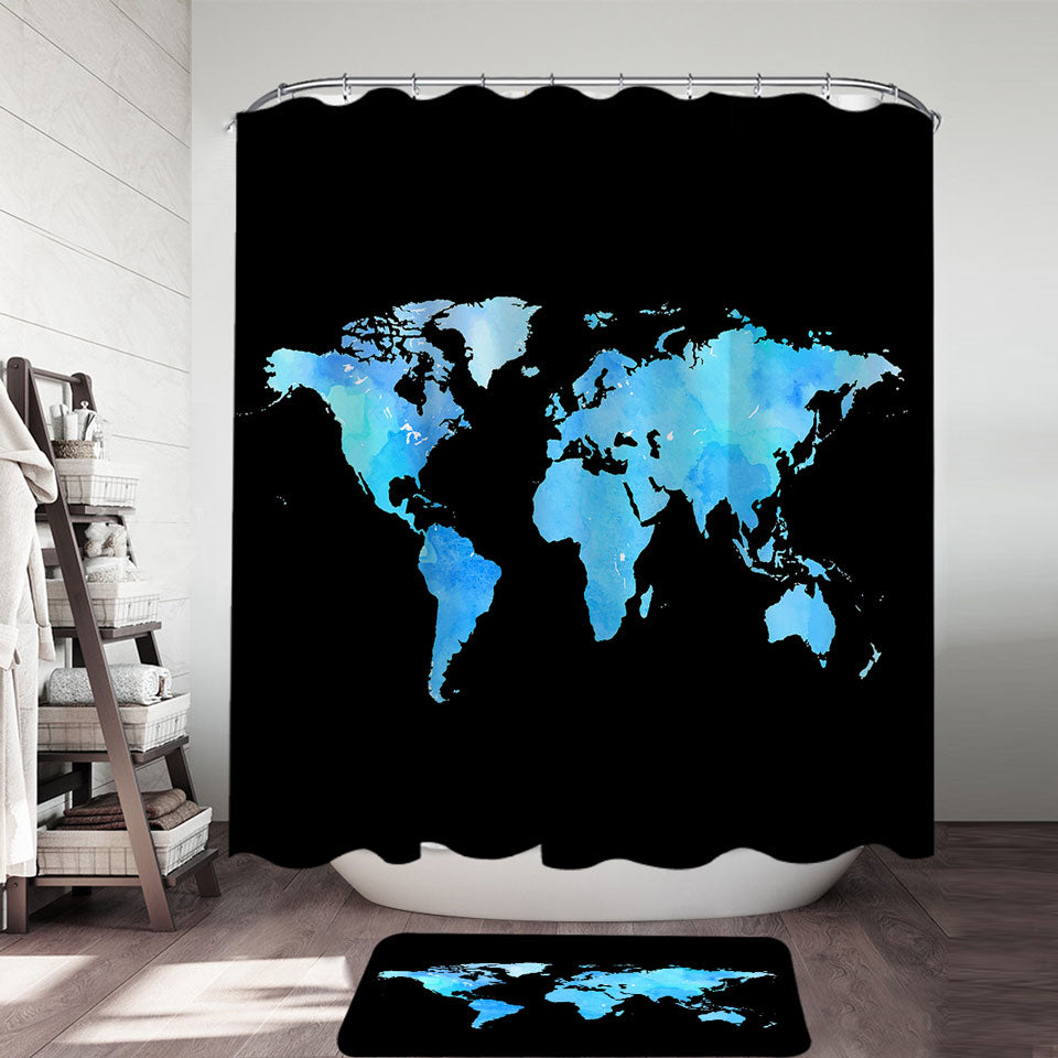 Blue World Map Shower Curtain