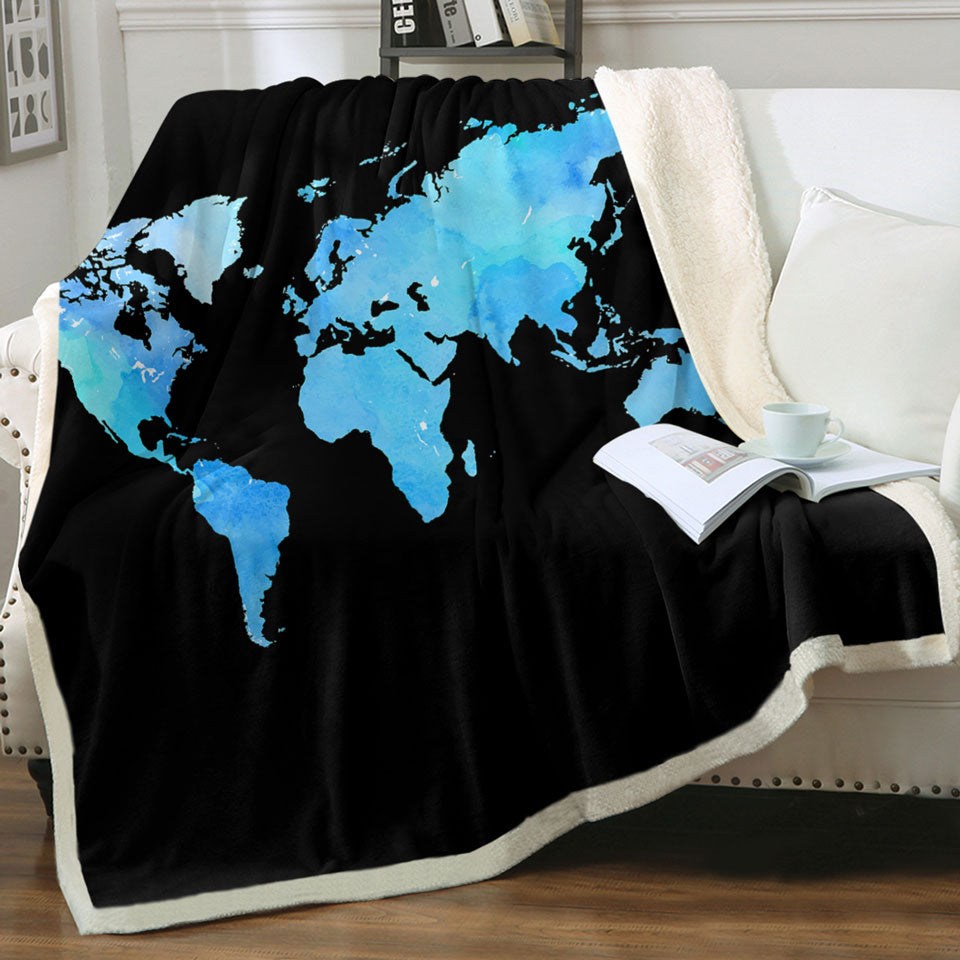 Blue World Map throw Blanket
