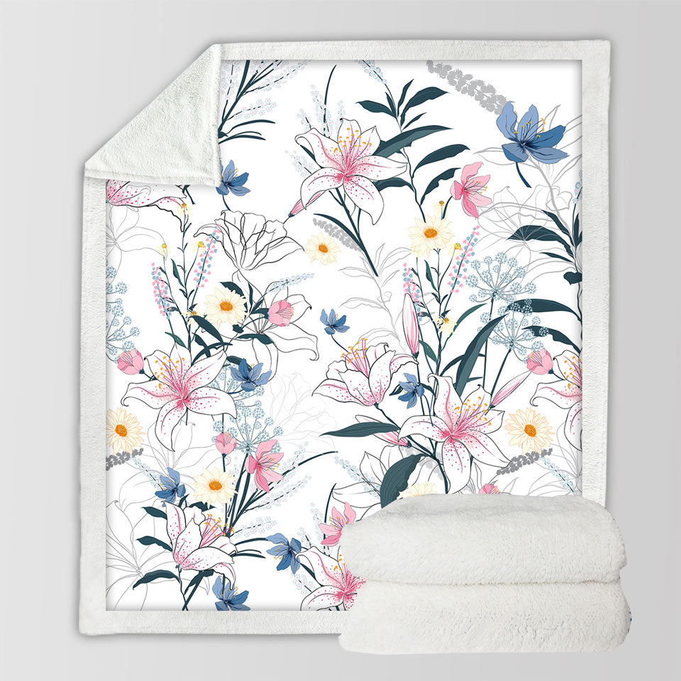 Bluish Pinkish Floral Fleece Blankets for Sofa