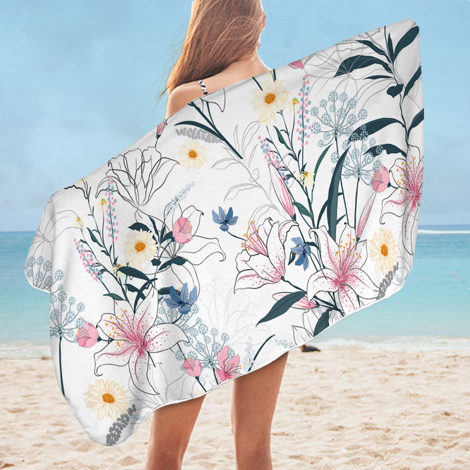 Bluish Pinkish Floral Microfibre Beach Towels