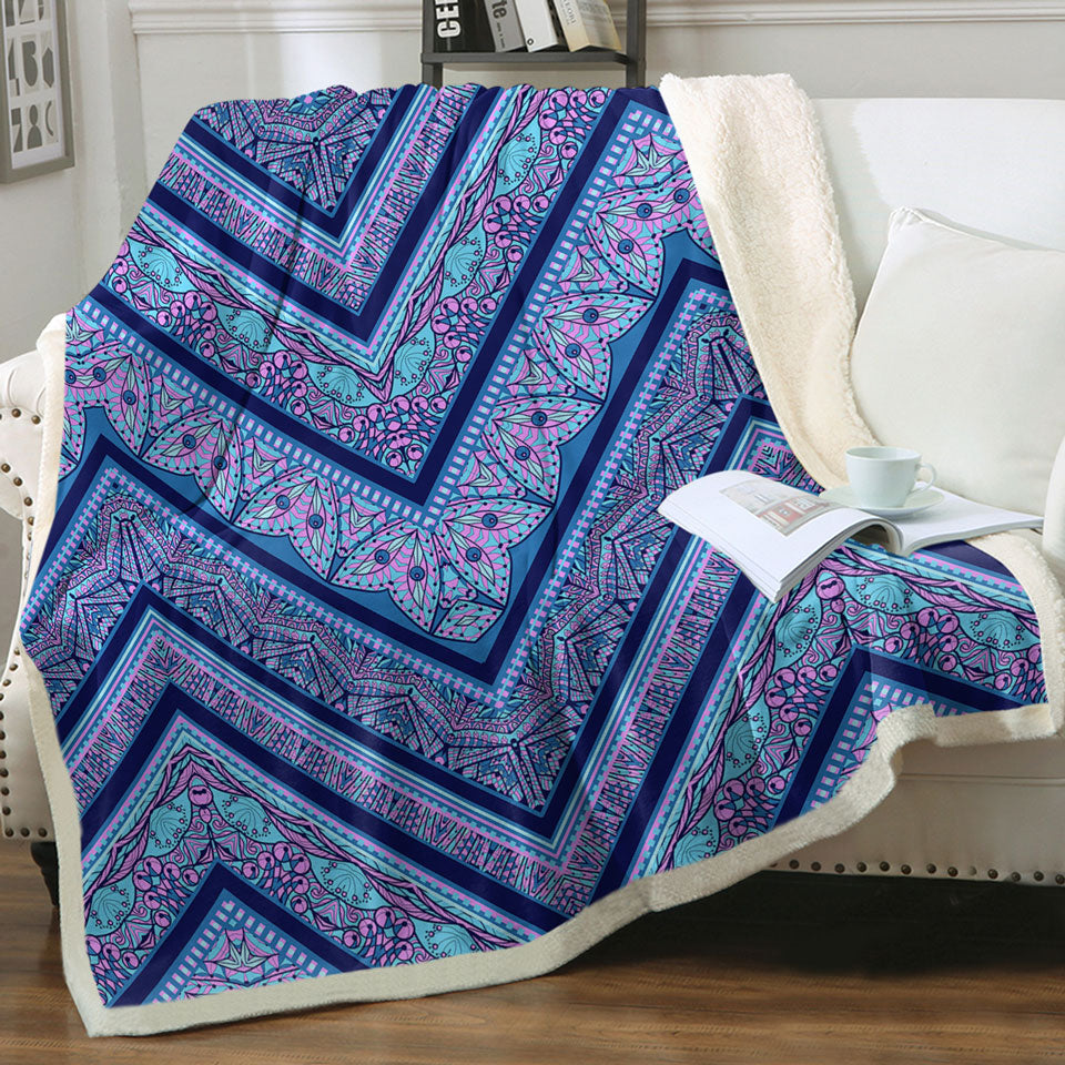 Bluish Purple Decorative Blankets Oriental Design