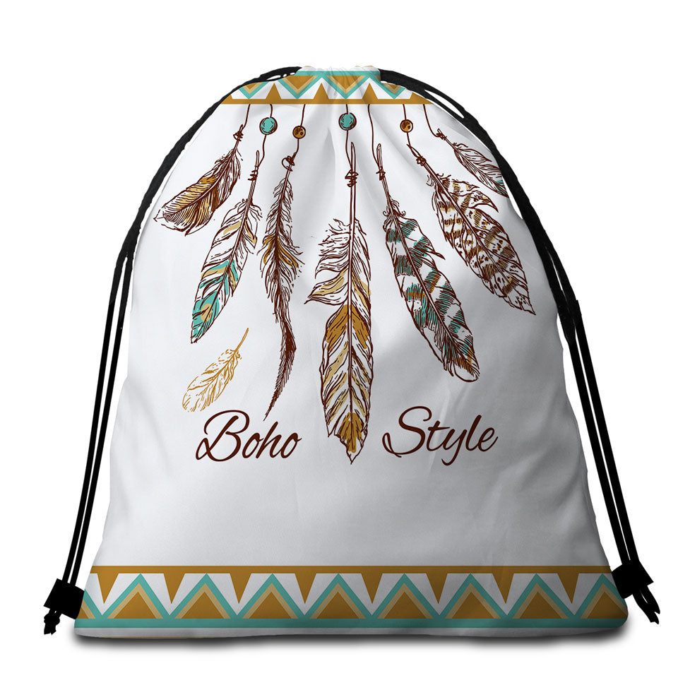 Boho Style Feathers Beach Towel Bags