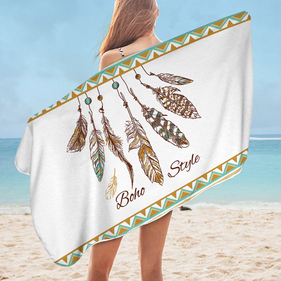 Boho Style Feathers Beach Towel