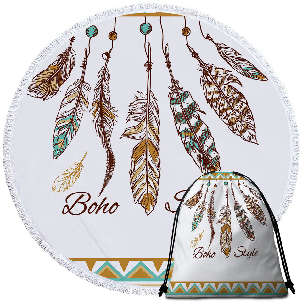 Boho Style Feathers Round Towel