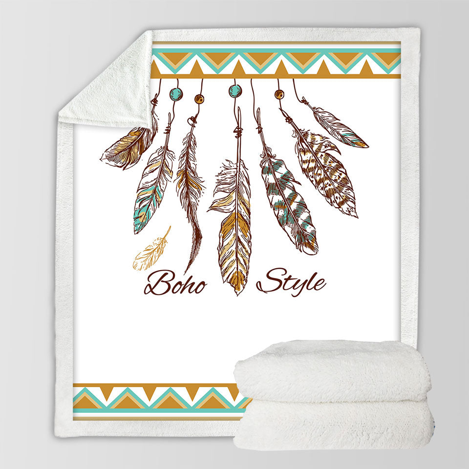 Boho Style Feathers Sherpa Blanket