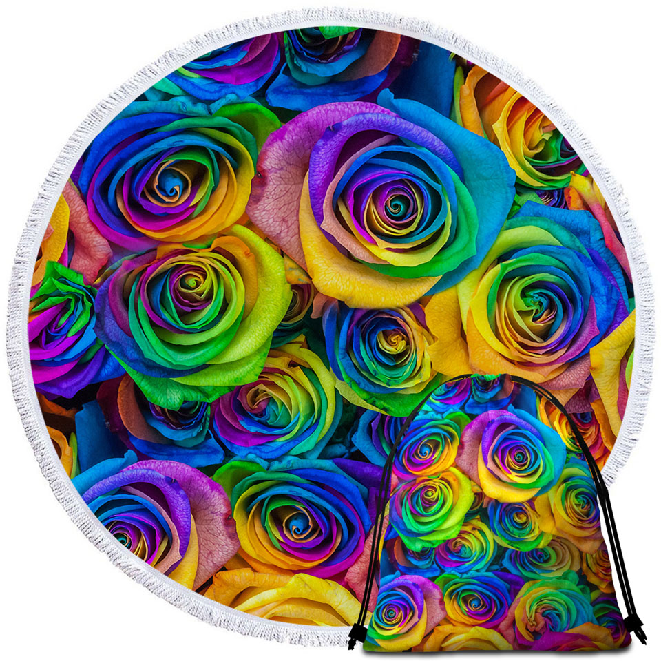 Bouquet of Colorful Roses Circle Beach Towel