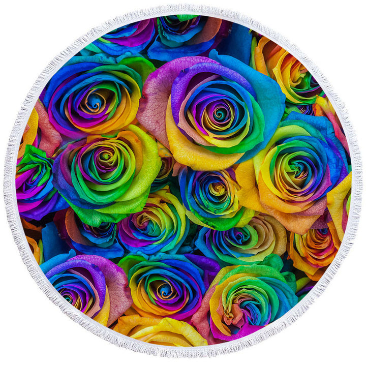 Bouquet of Colorful Roses Round Beach Towel