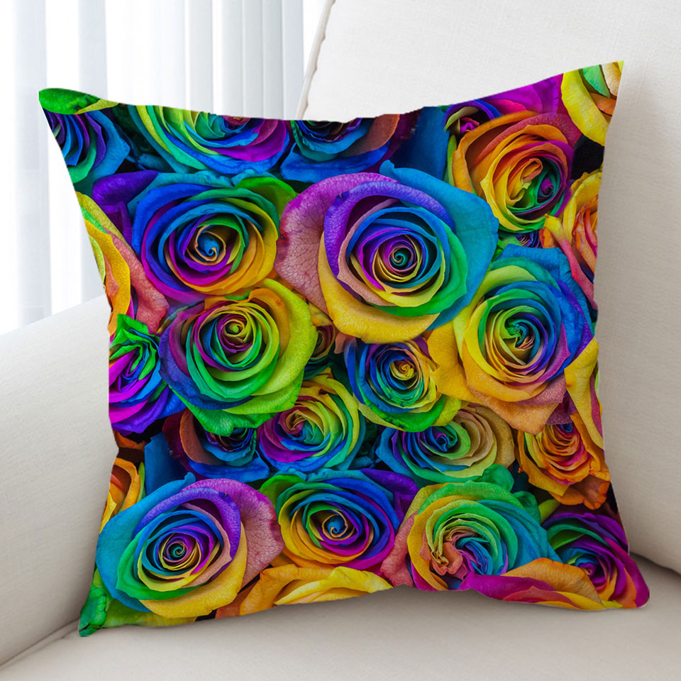 Bouquet of Colorful Roses Throw Pillow Cover