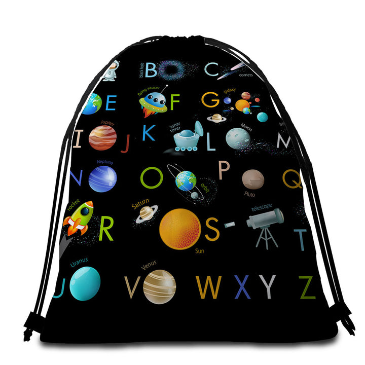Boys Beach Towel Bags Space Themed Alphabet for Kids