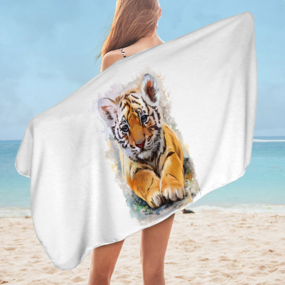 Boys Beach Towels Painted Tiger Puppy
