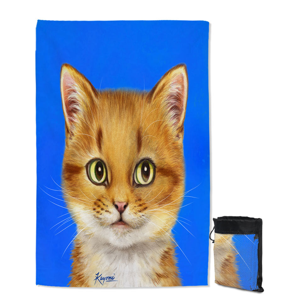 Boys Beach Towels with Handsome Ginger Cat over Blue