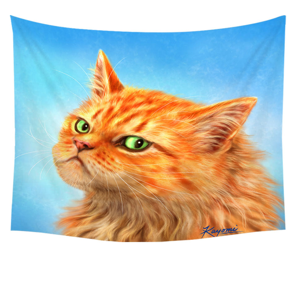 Boys Wall Decor Suspicious Ginger Cat over Blue