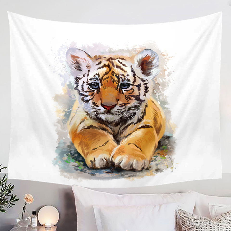 Boys Wall Decor Tapestry with Painted Tiger Pupp