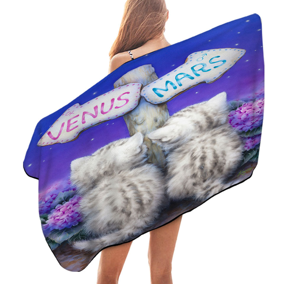 Boys or Girls Beach Towels Venus or Mars Grey Kittens