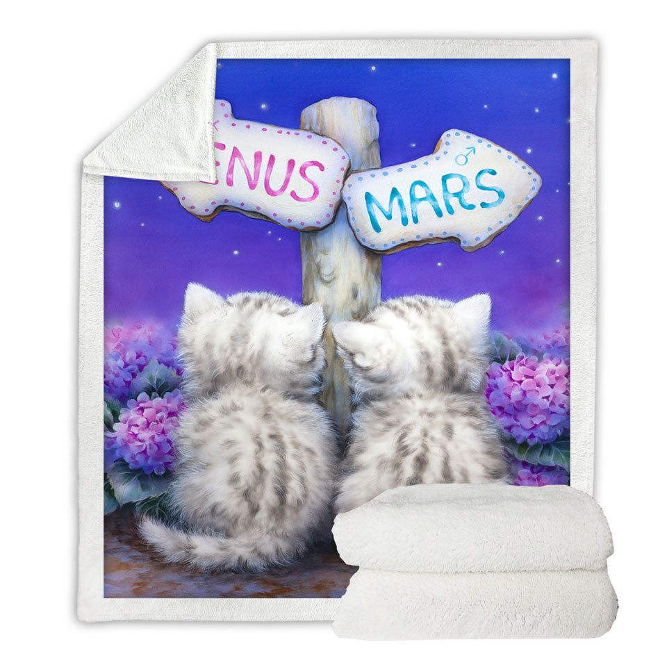 Boys or Girls Lightweight Blankets Venus or Mars Grey Kittens