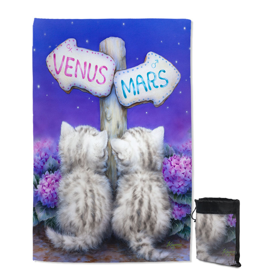 Boys or Girls Travel Beach Towel Venus or Mars Grey Kittens