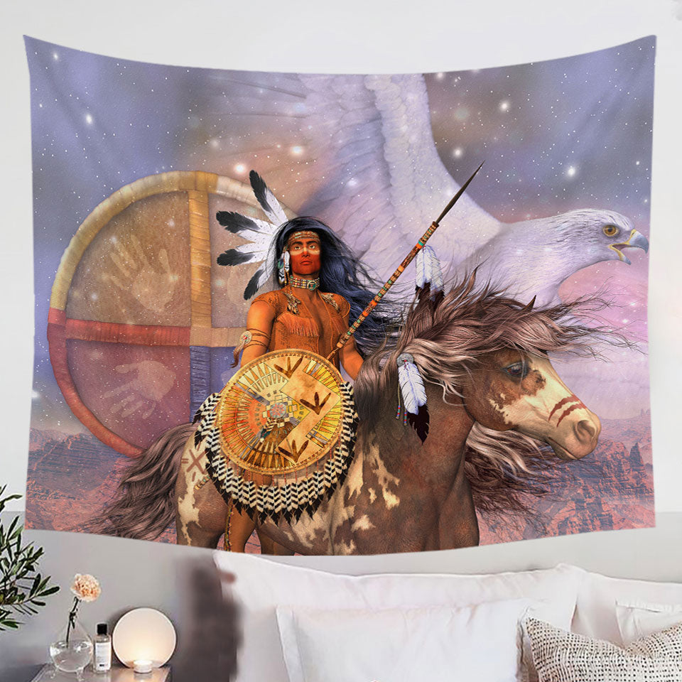 Brave-Native-American-Wall-Decor-Tapestries-Warrior-Eagle-and-Horse
