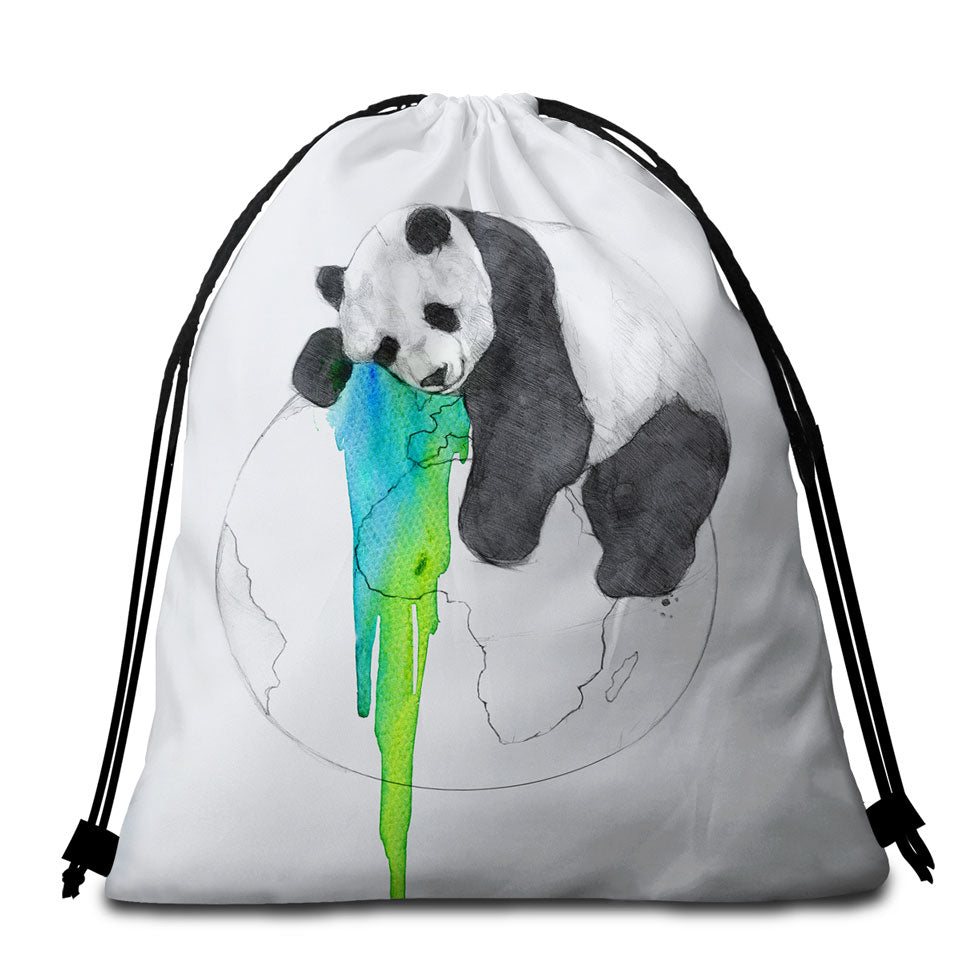 Brilliant Art Drawing Beach Bags and Towels Panda Sleeping on Earth