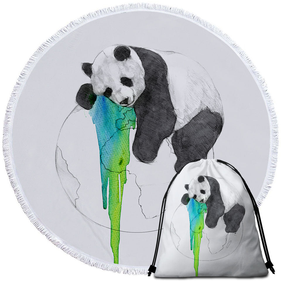 Brilliant Art Drawing Beach Towels Panda Sleeping on Earth