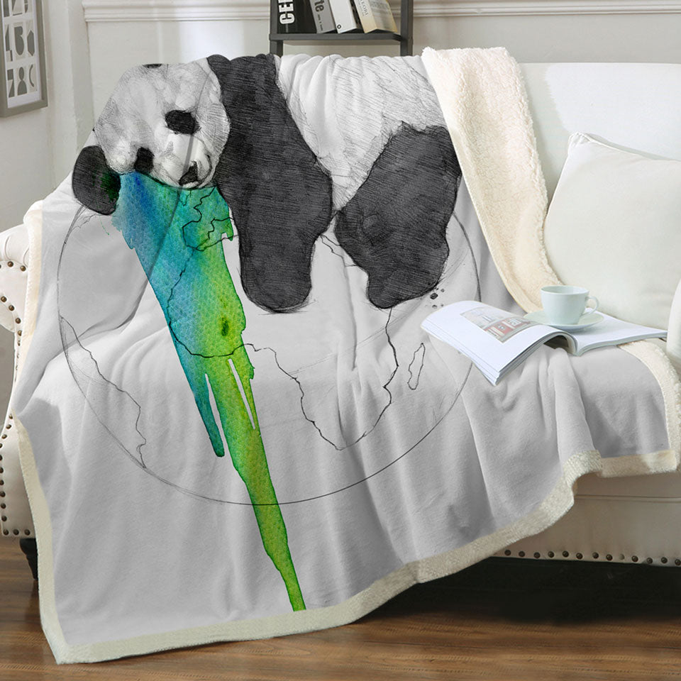 Brilliant Art Drawing Couch Throws Panda Sleeping on Earth