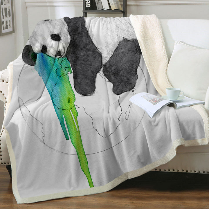 Brilliant Art Drawing Couch Throws Panda Sleeping on Earth