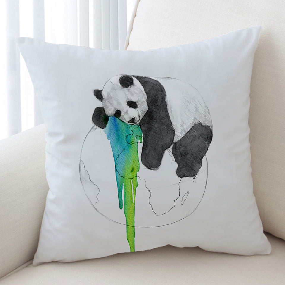 Brilliant Art Drawing Cushions Panda Sleeping on Earth