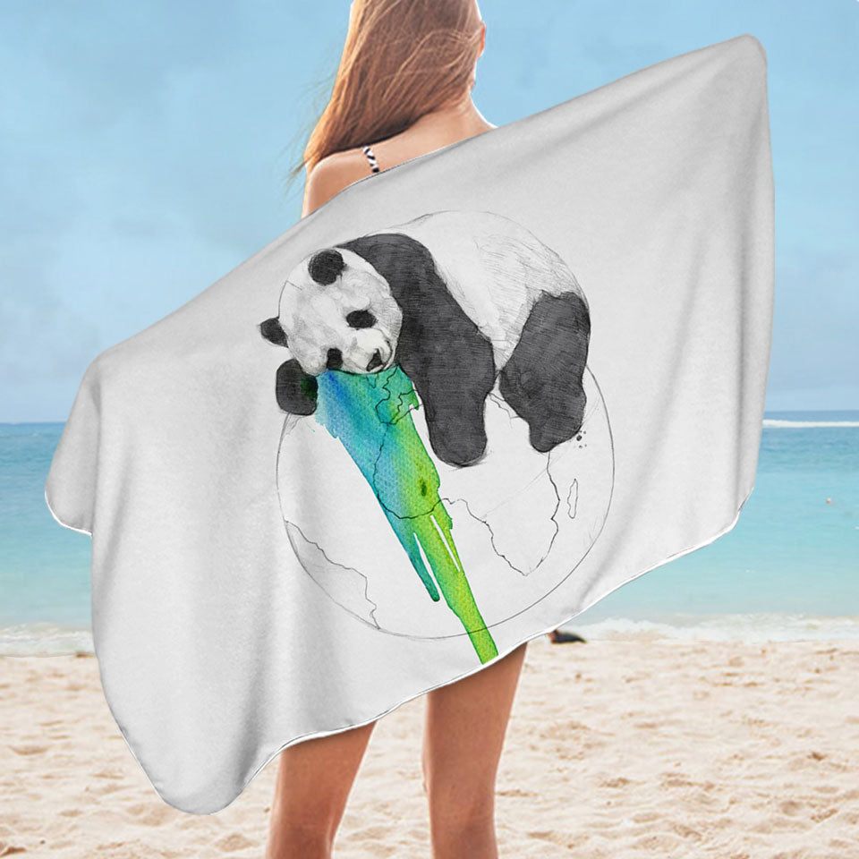 Brilliant Art Drawing Microfibre Beach Towels Panda Sleeping on Earth