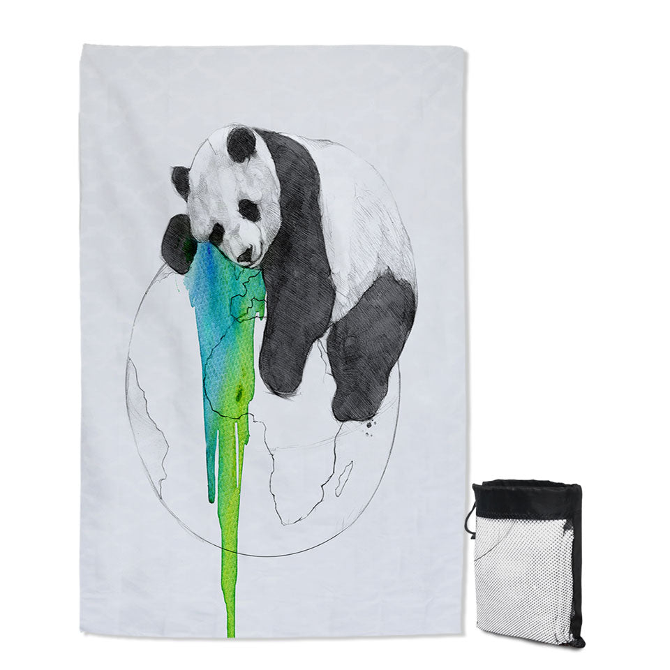 Brilliant Art Drawing Quick Dry Beach Towels Panda Sleeping on Earth
