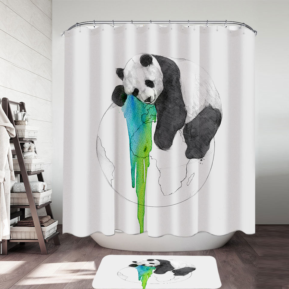 Brilliant Art Drawing Shower Curtains Panda Sleeping on Earth