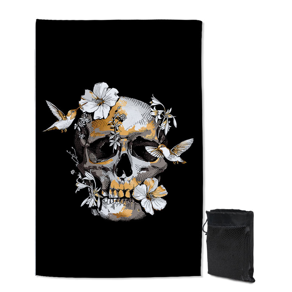 Bronze Skull and Hummingbirds Cool Beach Towels for Travel