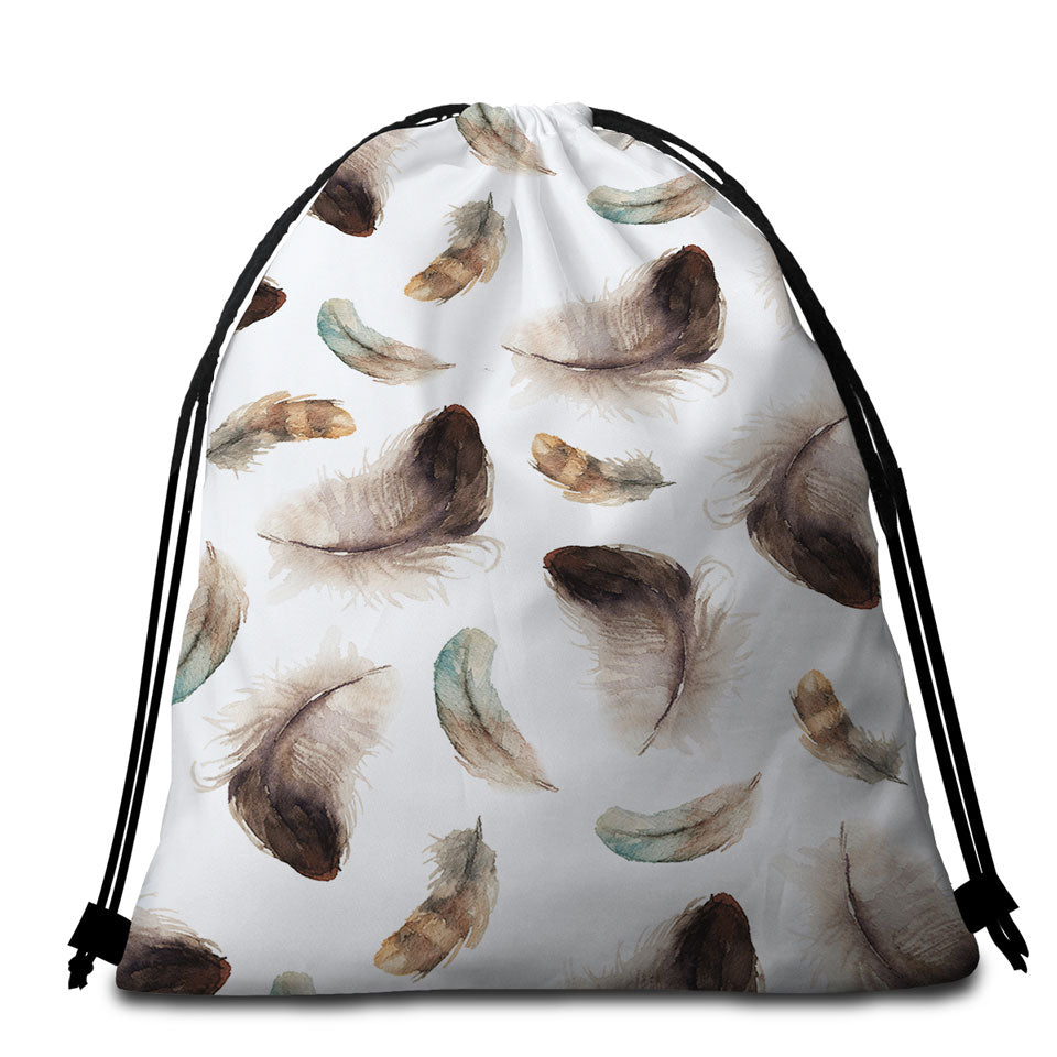 Brown Feathers Beach Towel Bags
