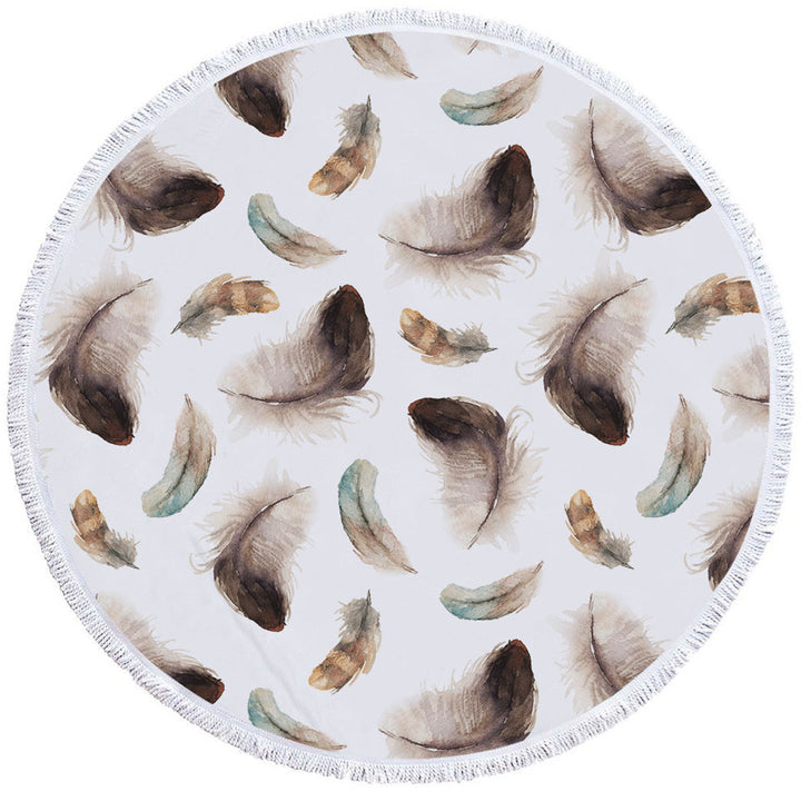 Brown Feathers Circle Beach Towel