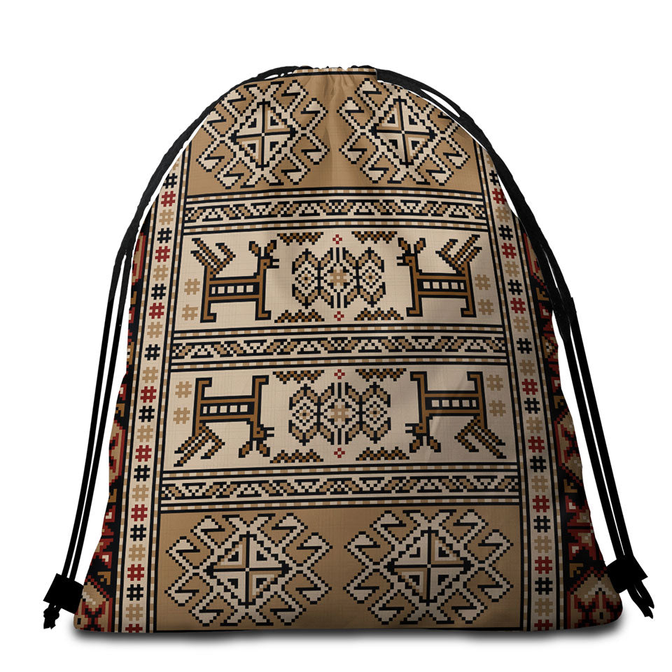 Brown Hues Aztec Pattern Beach Towel Bags
