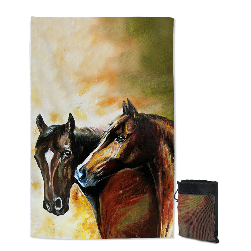 Brown Painted Horses Beach Towels for Guys